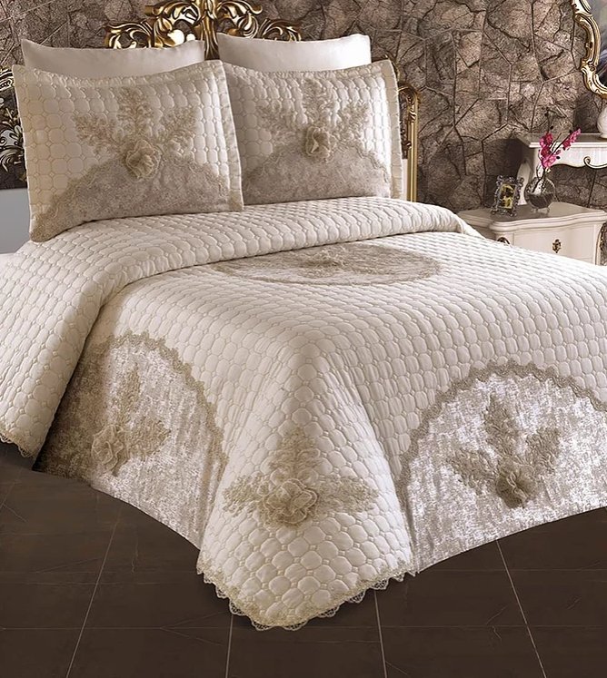 Set Cuvertura de Lux Orkide cu Broderie Elegant, 3 Piese, Pat 2 Persoane, TR001